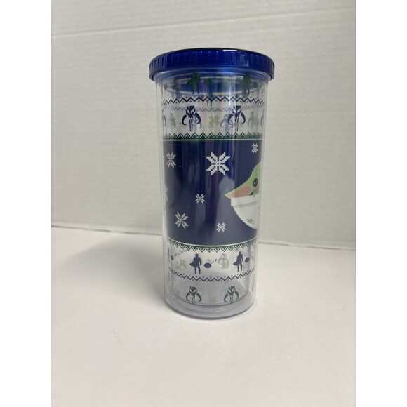Sleigh Bell Bistro Star Wars Mandalorian Tumbler Cup Lid Straw Grogu Child New - Picture 3 of 9